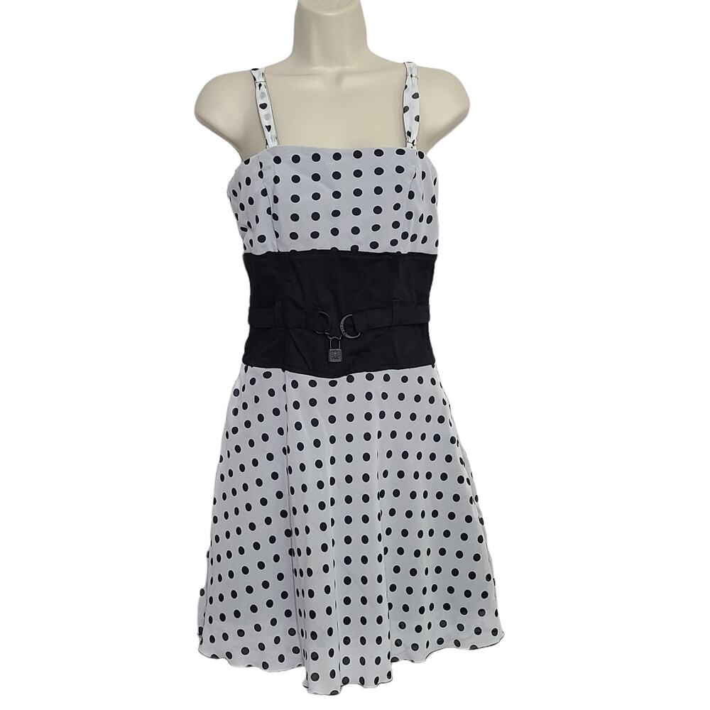 Vintage Tripp NYC Dress Size Small Polka Dot Lock Y2K Black White